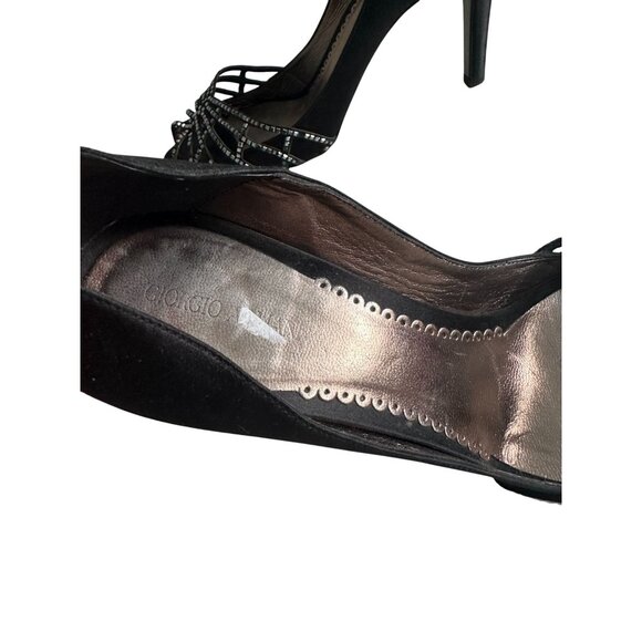 GIORGIO ARMANI Black Satin Fabric Jeweled Heels Size US 8.5 / 38.5 - Picture 3 of 13